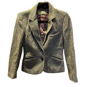 Women's Mallard's Point Herring Bone Wool Suit Jacket Grey/Cream Size 5/6